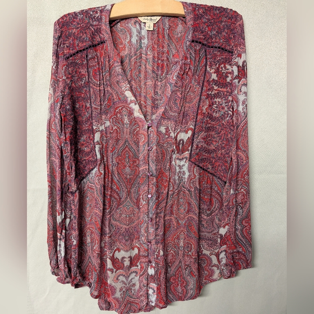 Lucky Brand Red and Purple Paisley Blouse Size S
